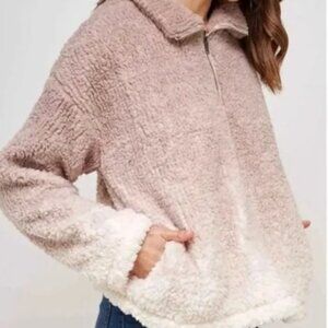 NWT  Thread and Supply LARGE  Sherpa Pullover OMBRE MILK AND MAUVE LARGE WOMENS